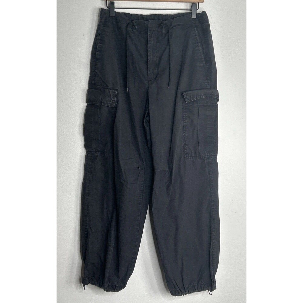 GAP Baggy Parachute Pants Medium Cargo Grey Black Gorpcore Toggles Lightweight